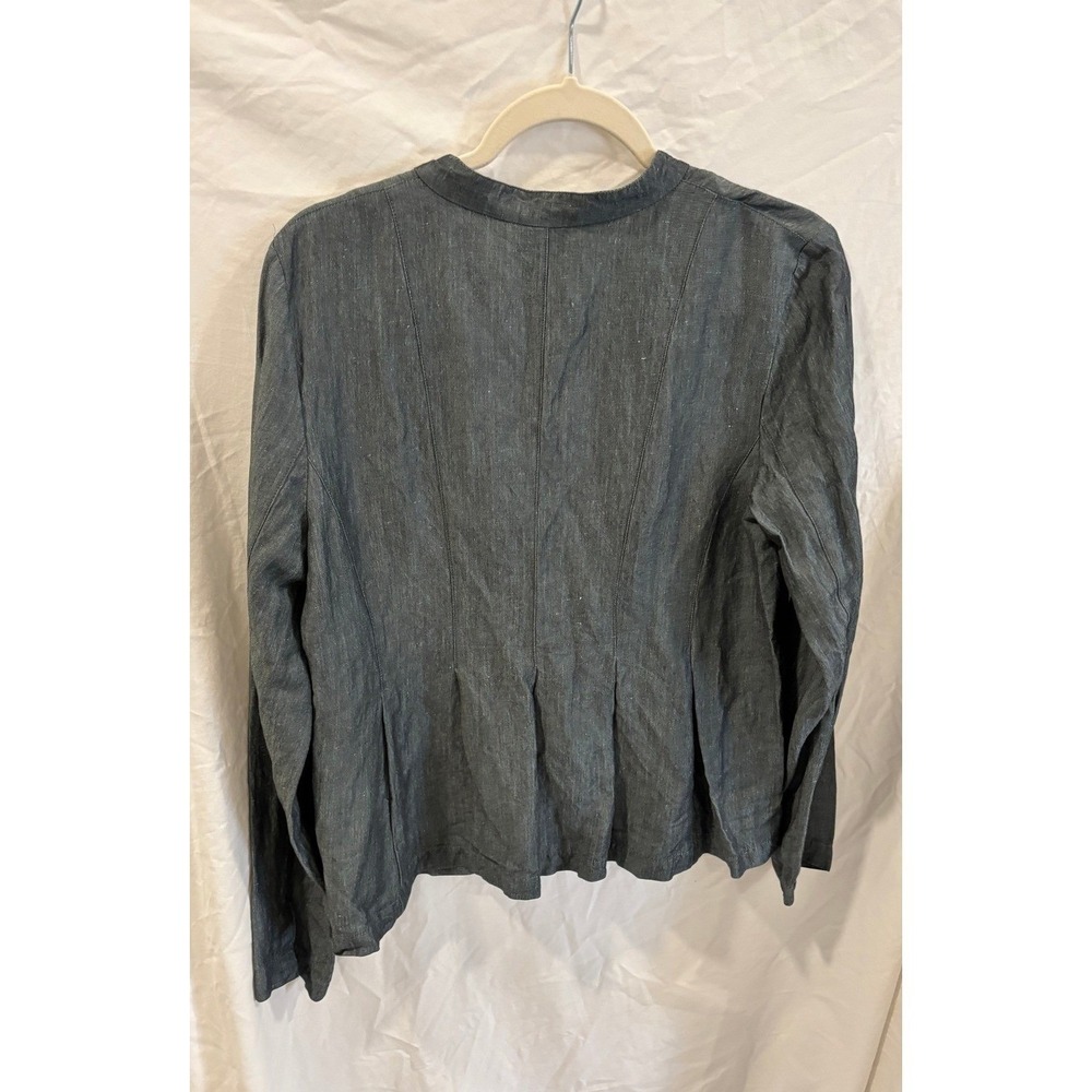Eileen Fisher Button Front Shirt Womens Medium Grey Blue Linen Blend - Picture 2 of 4